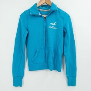 Y2K Hollister California Blue Zip Up Sweatshirt Womens S Logo Fitted Preppy Mall